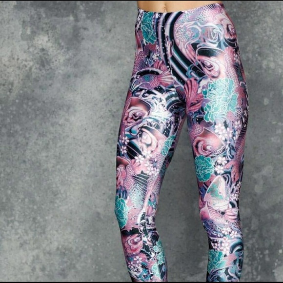 Blackmilk Koi Pink High Waisted Velvet Leggings - Picture 6 of 6